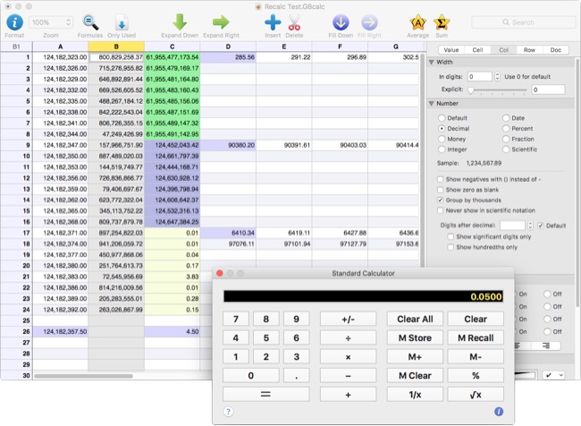 spreadsheet and calculator screenshot
